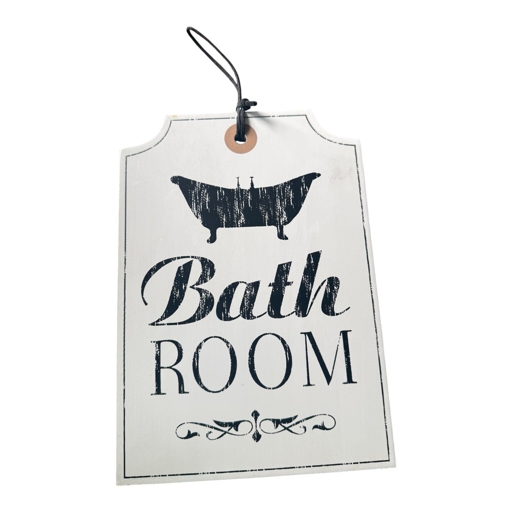 Farmhouse Bathroom Wall Sign Bath Room Black White Hanging Plaque Rustic Decor